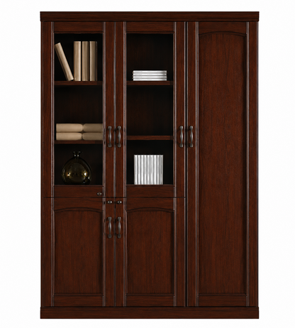 Real Walnut Wood Veneer Three Door Executive Bookcase with Glass - UM6503