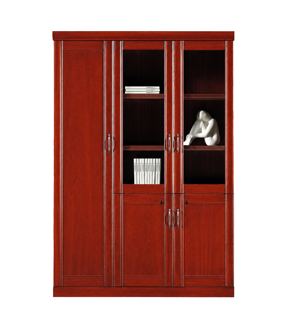 Real Cherry Rosewood Wood Veneer Three Door Executive Bookcase with Glass - UM6503