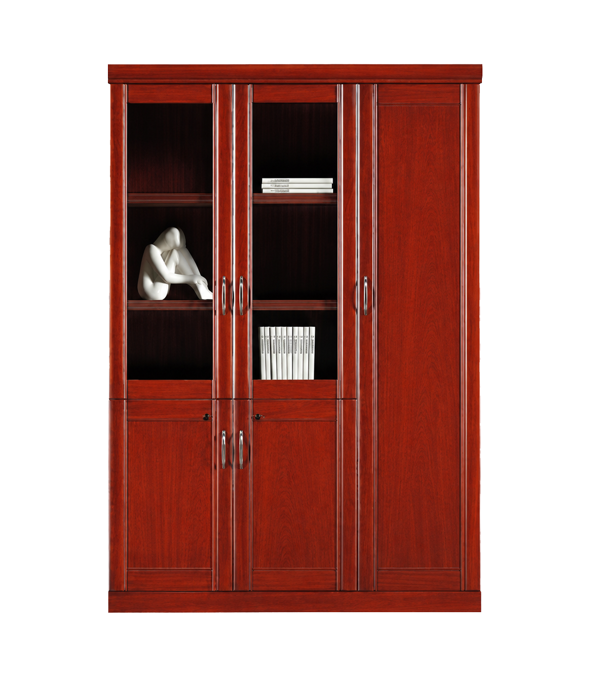 Real Cherry Rosewood Wood Veneer Three Door Executive Bookcase with Glass - UM6503