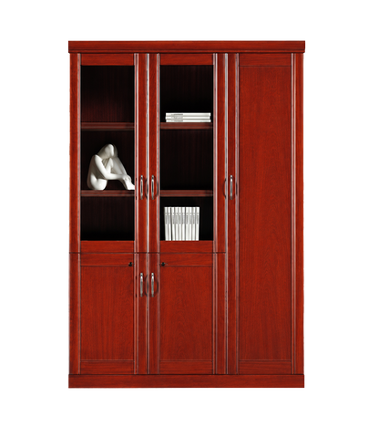 Real Cherry Rosewood Wood Veneer Three Door Executive Bookcase with Glass - UM6503