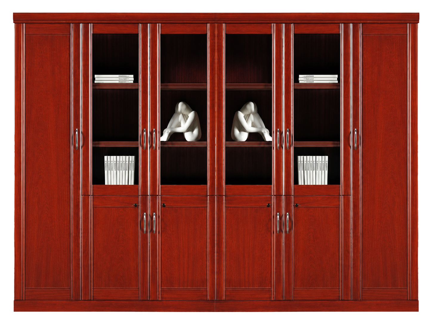 Real Cherry Rosewood Wood Veneer Three Door Executive Bookcase with Glass - UM6503