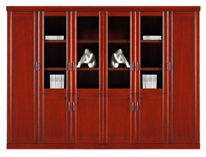Real Cherry Rosewood Wood Veneer Three Door Executive Bookcase with Glass - UM6503