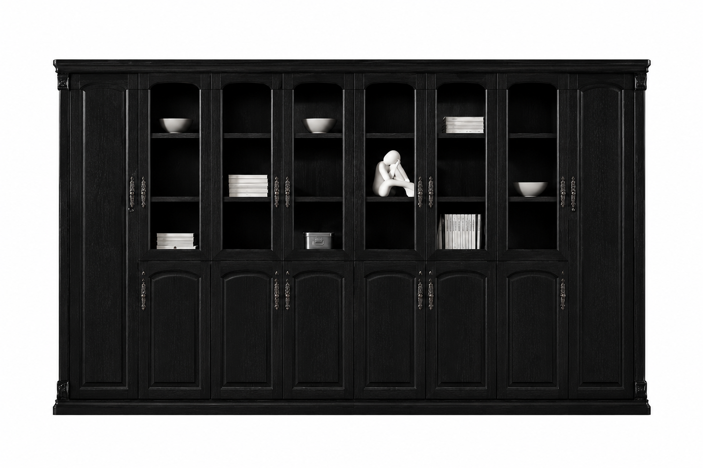 Extra Large Real Black Ash Wood Veneer Quality Executive Eight Door Storage Bookcase - 4000mm - UM9B08