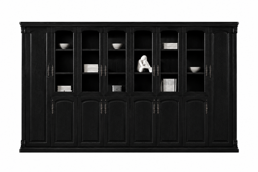 Extra Large Real Black Ash Wood Veneer Quality Executive Eight Door Storage Bookcase - 4000mm - UM9B08