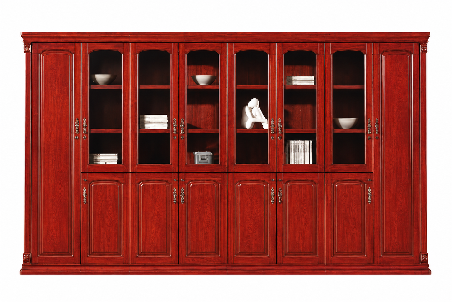 Extra Large Real Cherry Rosewood Wood Veneer Quality Executive Eight Door Storage Bookcase - 4000mm - UM9B08