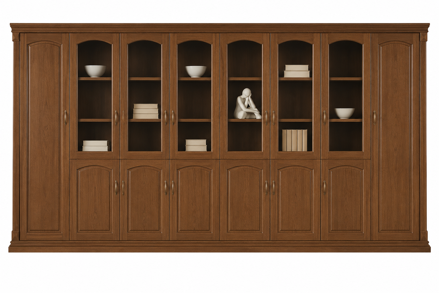 Extra Large Real Light Walnut Wood Veneer Quality Executive Eight Door Storage Bookcase - 4000mm - UM9B08
