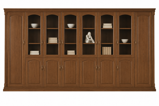 Extra Large Real Light Walnut Wood Veneer Quality Executive Eight Door Storage Bookcase - 4000mm - UM9B08
