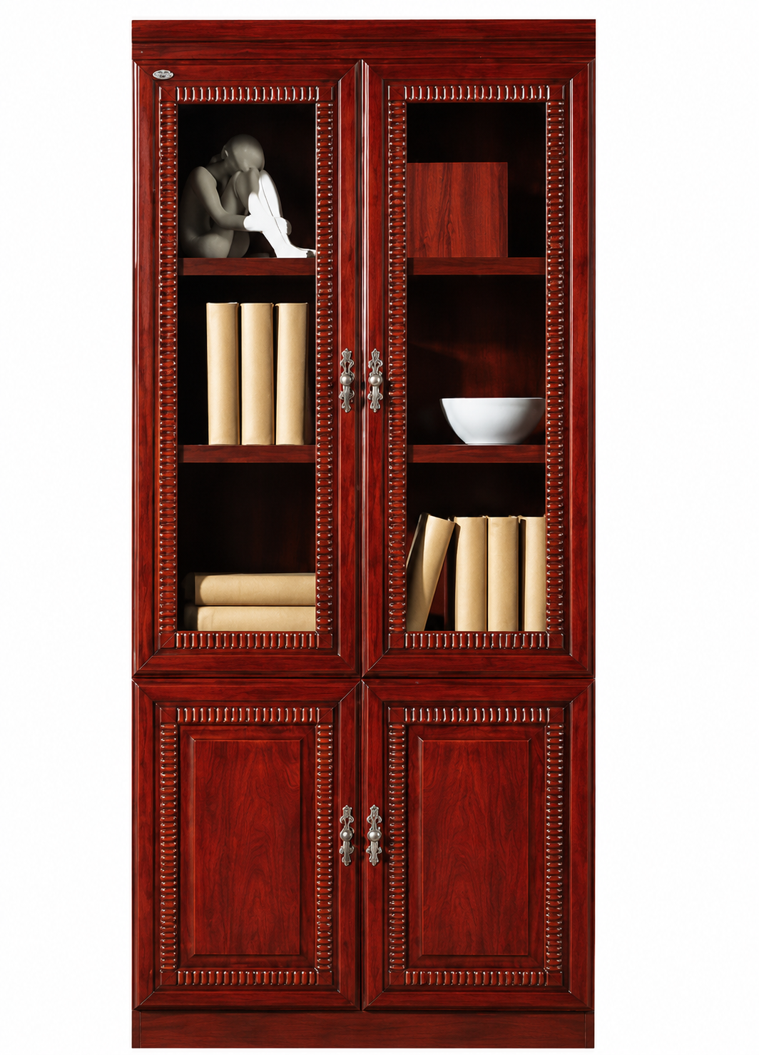 Cherry Rosewood Real Wood Veneer Executive Bookcase With Two Glass Doors - 900mm - UMZ102-2DR