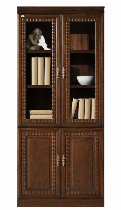 Real Walnut Wood Veneer Executive Bookcase With Two Glass Doors - 900mm - UMZ102-2DR