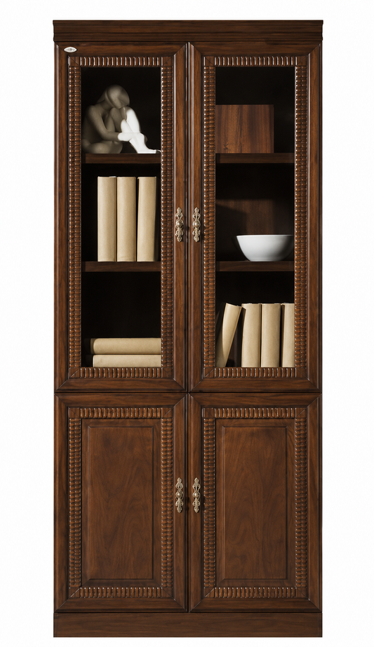 Real Walnut Wood Veneer Executive Bookcase With Two Glass Doors - 900mm - UMZ102-2DR