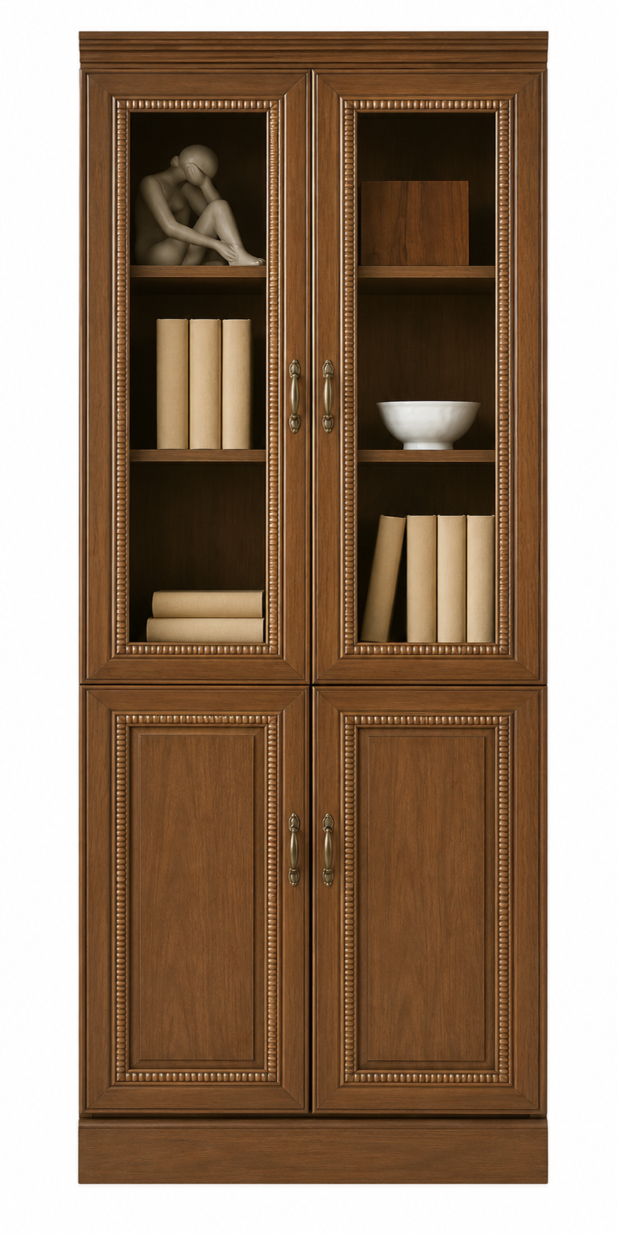 Real Light Walnut Wood Veneer Executive Bookcase With Two Glass Doors - 900mm - UMZ102-2DR