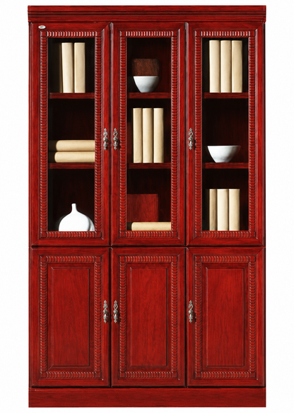 Real Rosewood Cherry Wood Veneer Executive Bookcase With Three Glass Doors - 1350mm - UMZ103