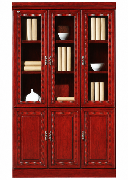 Real Rosewood Cherry Wood Veneer Executive Bookcase With Three Glass Doors - 1350mm - UMZ103