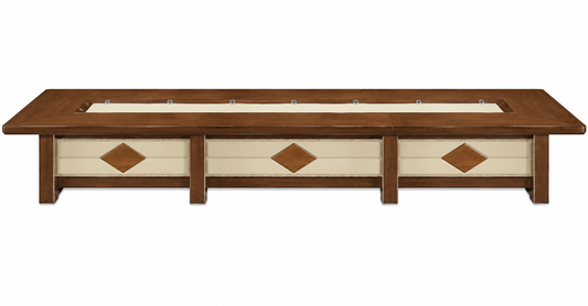Luxury Light Walnut Real Wood Veneer Executive Boardroom Table with Cream Leather Paneling - 4800mm to 6000mm - UT3B48
