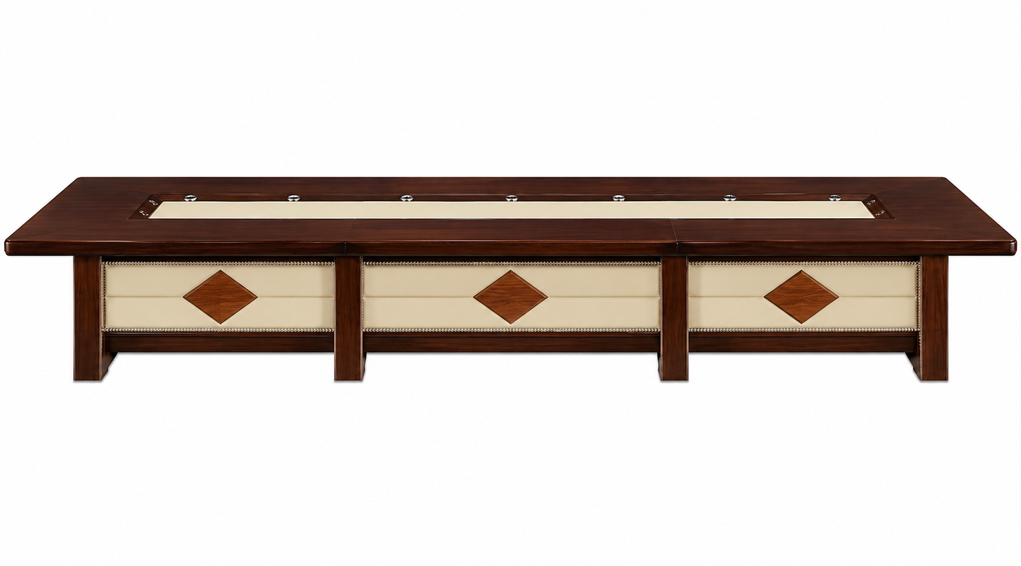 Luxury Walnut Real Wood Veneer Executive Boardroom Table with Cream Leather Paneling - 4800mm to 6000mm - UT3B48