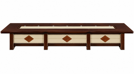 Luxury Walnut Real Wood Veneer Executive Boardroom Table with Cream Leather Paneling - 4800mm to 6000mm - UT3B48