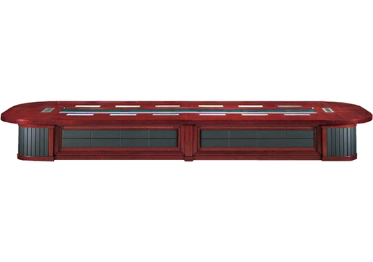 Extra Large Cherry Rosewood Real Wood Veneer Luxury Boardroom Table with Black Leather Panelling - 5600mm to 7000mm - UT8868