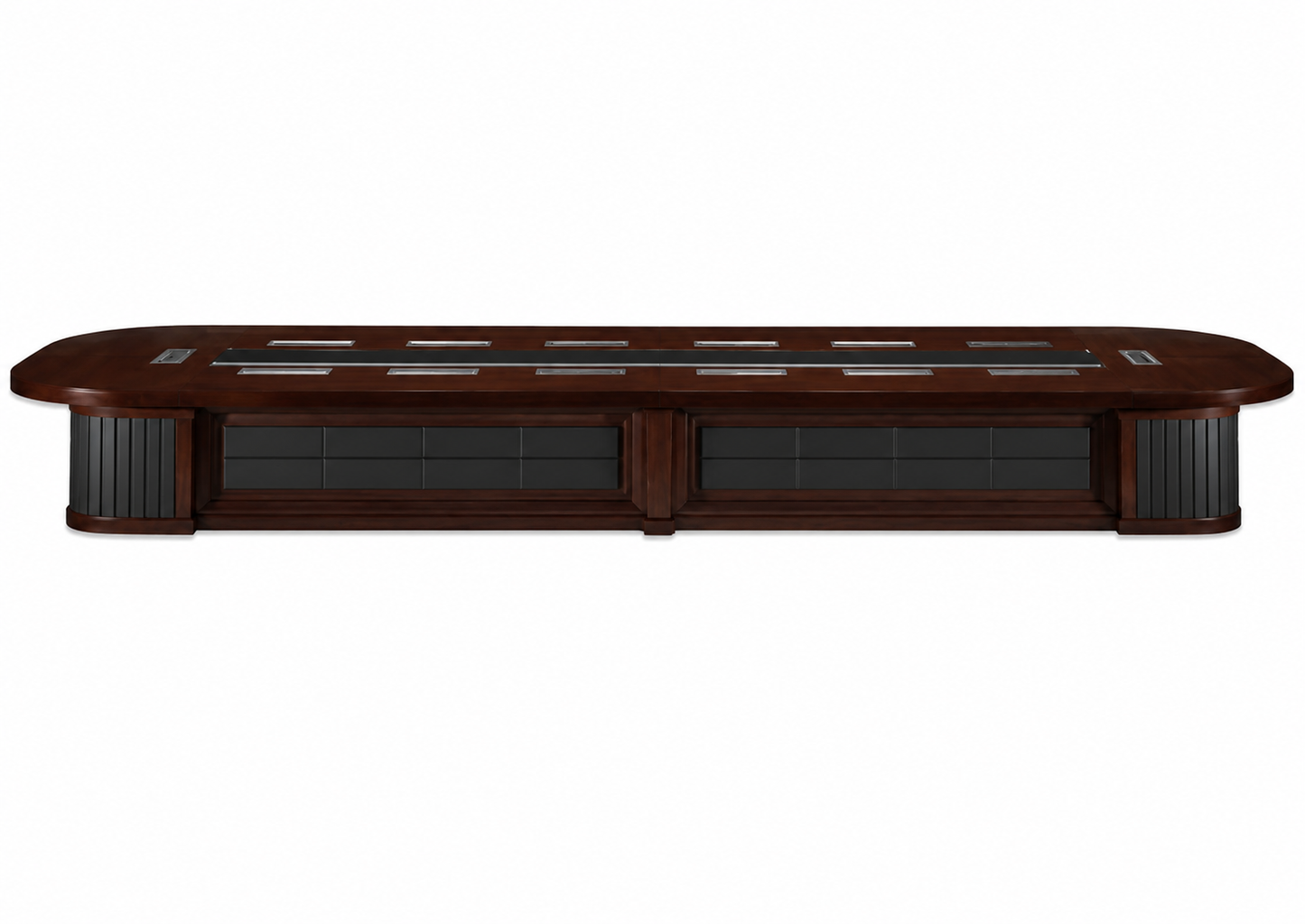 Extra Large Walnut Real Wood Veneer Luxury Boardroom Table with Black Leather Panelling - 5600mm to 7000mm - UT8868