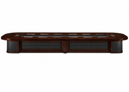 Extra Large Walnut Real Wood Veneer Luxury Boardroom Table with Black Leather Panelling - 5600mm to 7000mm - UT8868