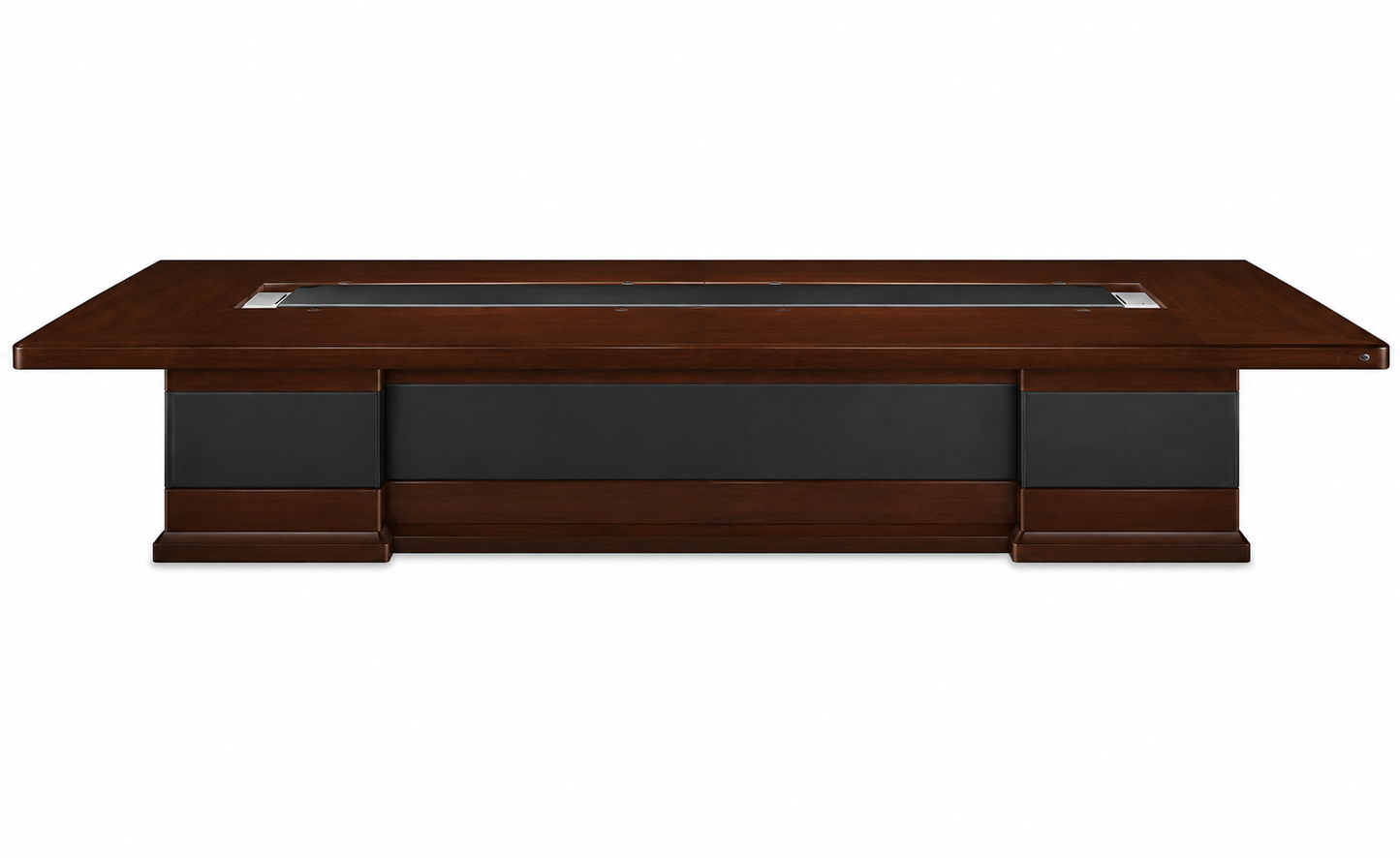 Walnut Real Wood Veener High End Luxury Boardroom Table With Black Leather Detailing - 4000mm to 6000mm - UT9C48