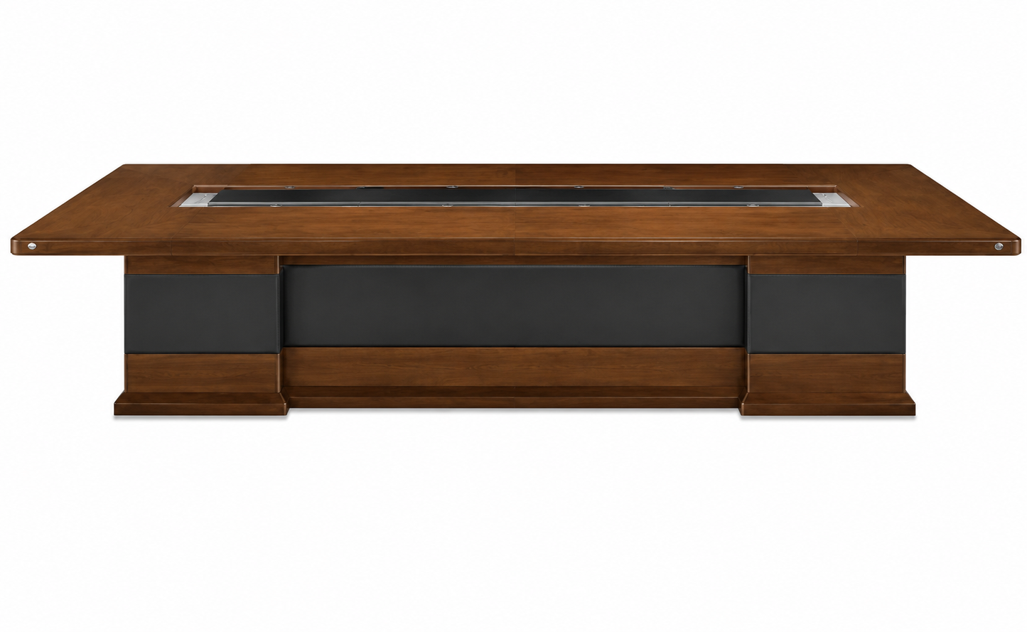 Light Walnut Real Wood Veener High End Luxury Boardroom Table With Black Leather Detailing - 4000mm to 6000mm - UT9C48