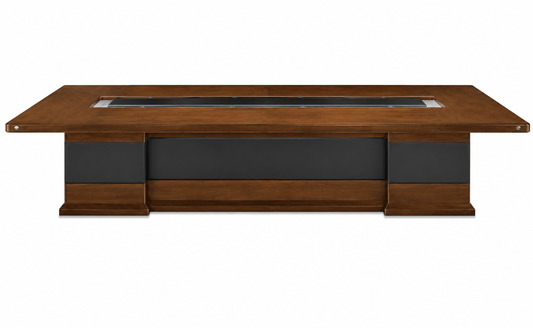 Light Walnut Real Wood Veener High End Luxury Boardroom Table With Black Leather Detailing - 4000mm to 6000mm - UT9C48