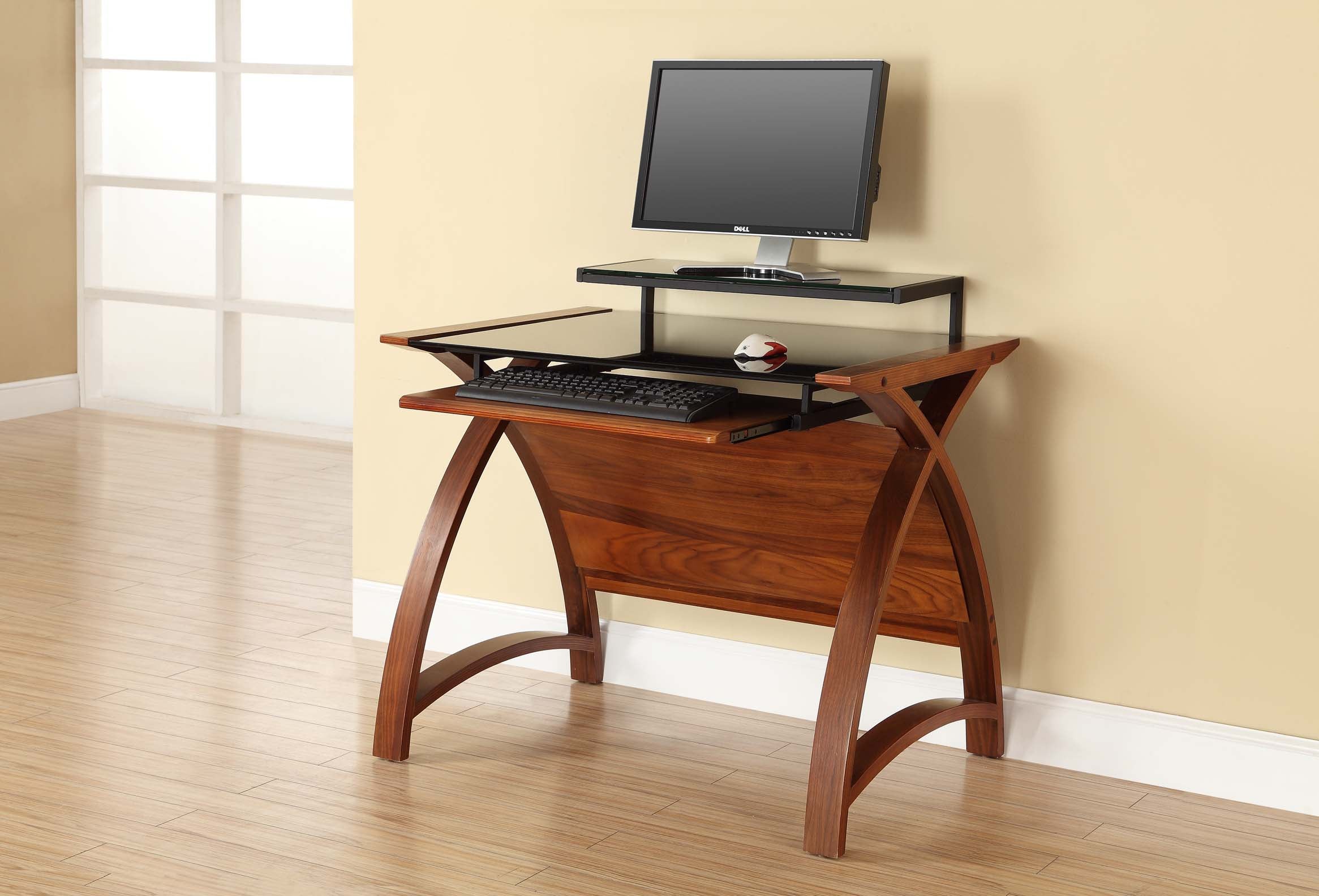 Contemporary Quality Glass Home Office Desk in Walnut - 900mm - PC201-900 UK