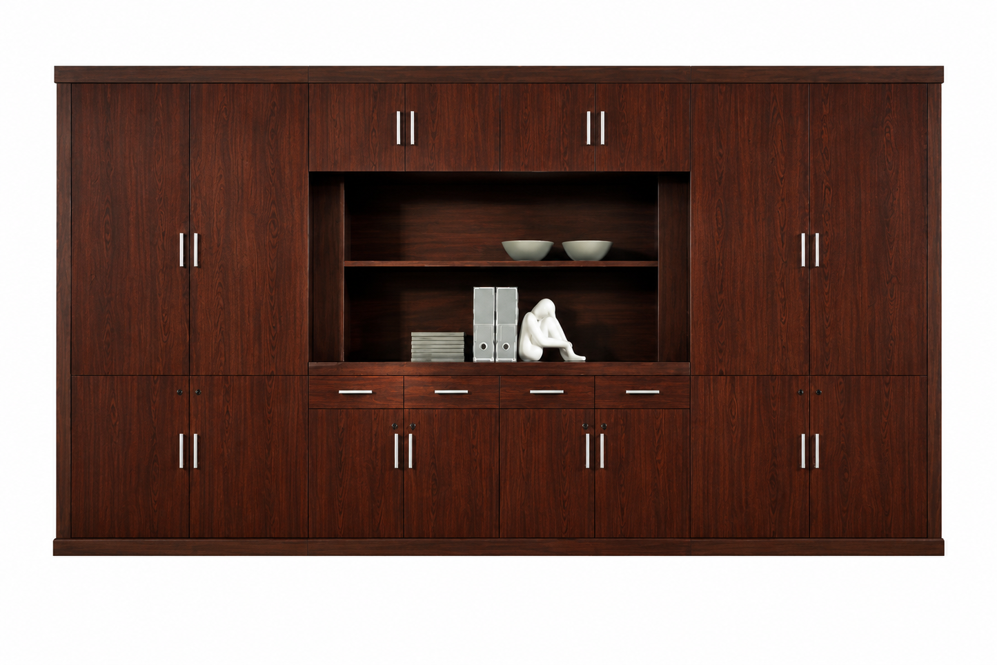 Extra Large Luxury Walnut Real Wood Veneer Executive Bookcase with Open Shelving - 4000mm - KM5B55