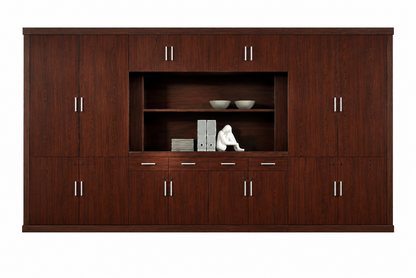 Extra Large Luxury Walnut Real Wood Veneer Executive Bookcase with Open Shelving - 4000mm - KM5B55