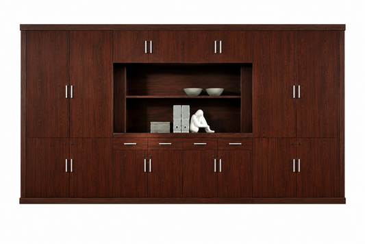 Extra Large Luxury Walnut Real Wood Veneer Executive Bookcase with Open Shelving - 4000mm - KM5B55