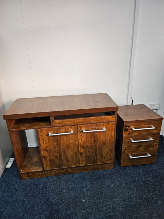 EX SHOWROOM - Dark Oak Mobile Pedestal and Desk High Return - KW-DO-P+R