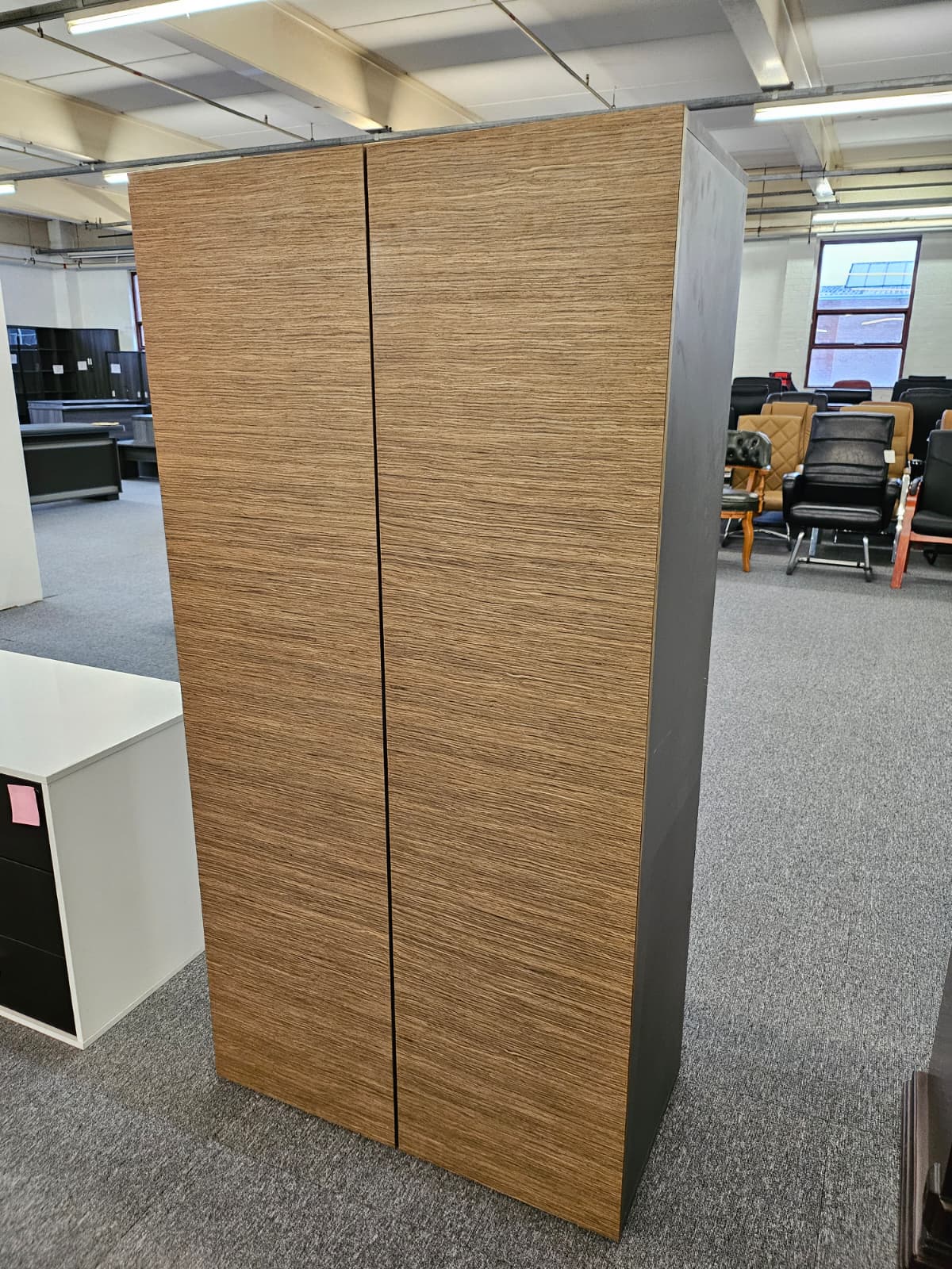 EX SHOWROOM - Real Wood Veneer Light Walnut and Grey Cupboard - B07U