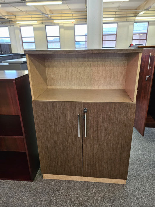 EX SHOWROOM - Coffee Oak Storage Cabinet with Lockable Doors - COF-CUPBOARD