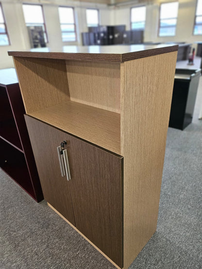 EX SHOWROOM - Coffee Oak Storage Cabinet with Lockable Doors - COF-CUPBOARD