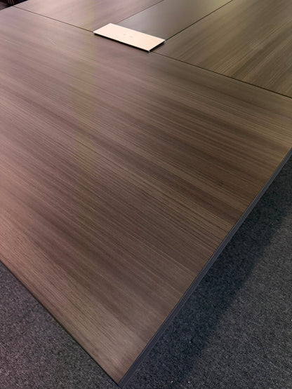 Large Modern Grey Oak Boardroom Table with Intergrated UK Plugs - 3200mm - BT-H0132