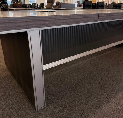 Large Modern Grey Oak Boardroom Table with Intergrated UK Plugs - 3200mm - BT-H0132