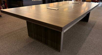 Large Modern Grey Oak Boardroom Table with Intergrated UK Plugs - 3200mm - BT-H0132