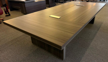 Large Modern Grey Oak Boardroom Table with Intergrated UK Plugs - 3200mm - BT-H0132