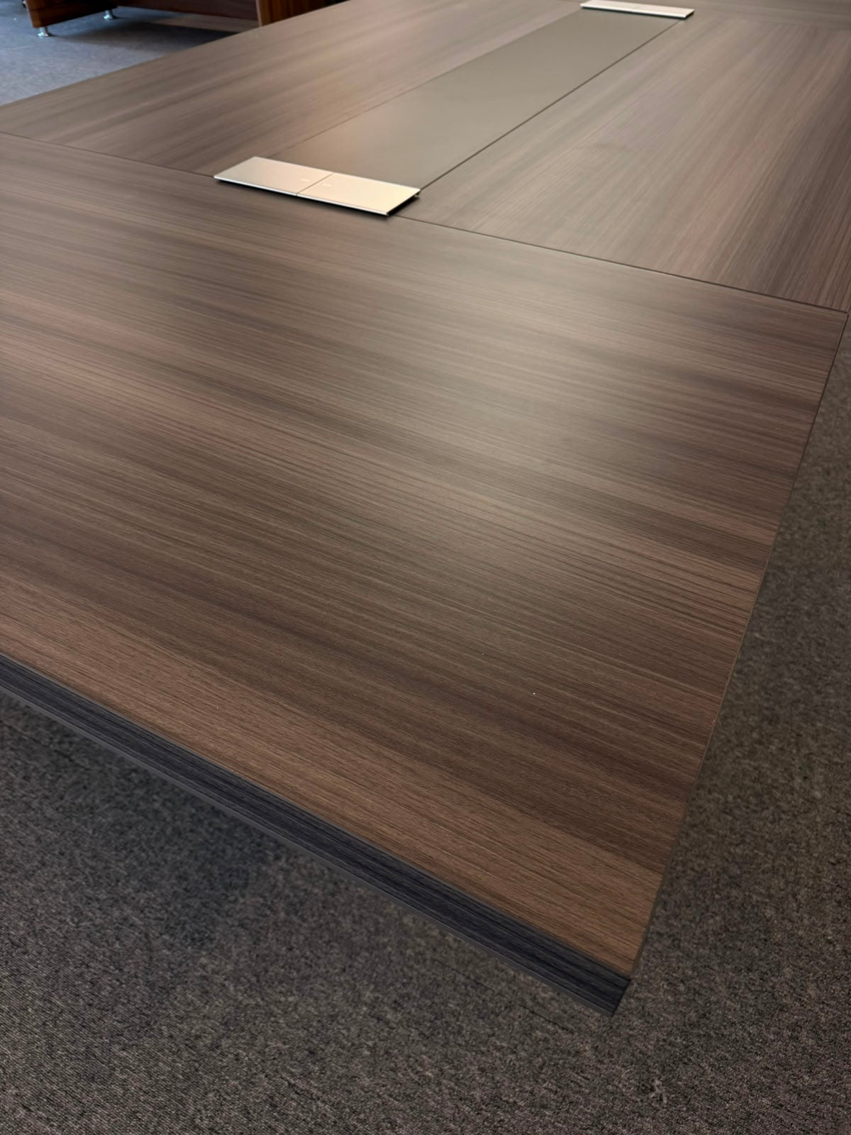 Large Modern Grey Oak Boardroom Table with Intergrated UK Plugs - 3200mm - BT-H0132