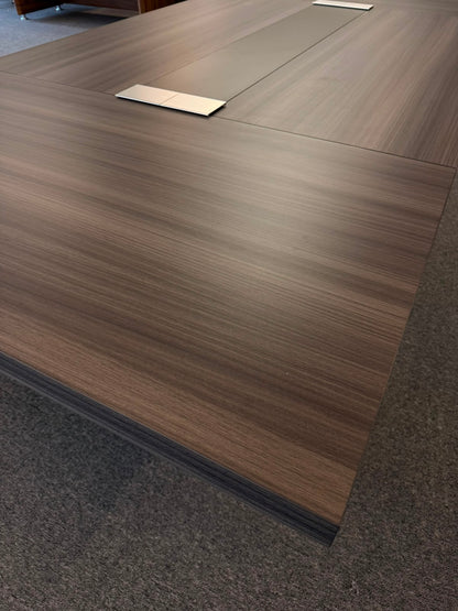 Large Modern Grey Oak Boardroom Table with Intergrated UK Plugs - 3200mm - BT-H0132