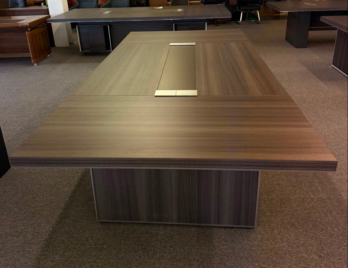 Large Modern Grey Oak Boardroom Table with Intergrated UK Plugs - 3200mm - BT-H0132