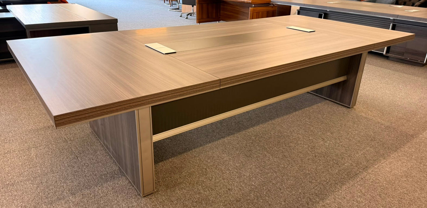 Large Modern Grey Oak Boardroom Table with Intergrated UK Plugs - 3200mm - BT-H0132