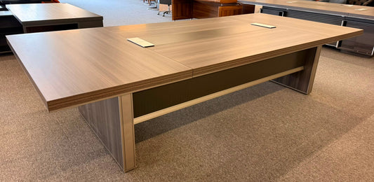 Large Modern Grey Oak Boardroom Table with Intergrated UK Plugs - 4000mm - BT-H0140