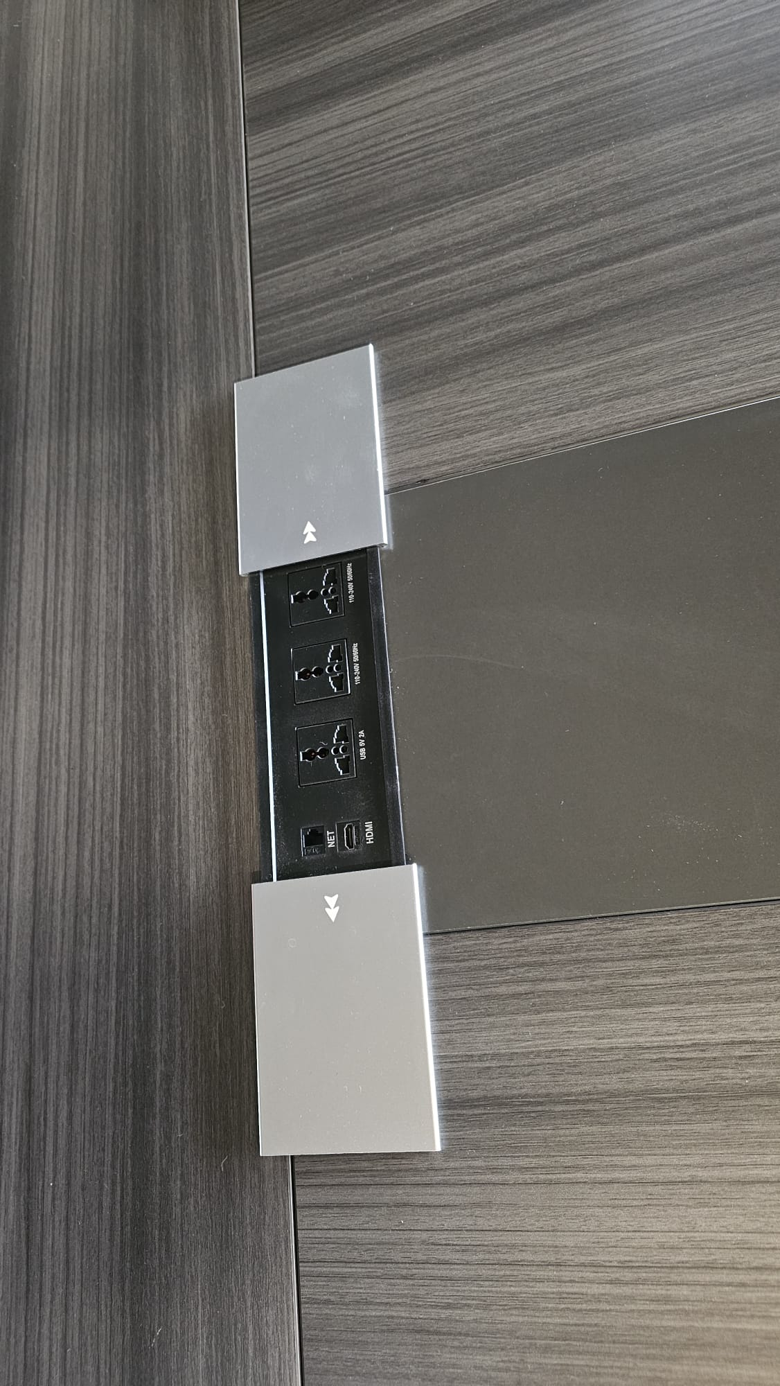 Large Modern Grey Oak Boardroom Table with Intergrated UK Plugs - 3200mm - BT-H0132
