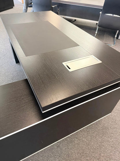 EX SHOWROOM - Modern Black Ash Corner Executive Right Hand Corner Office Desk with Integrated Leather Writing Pad - 1800mm - XA-34601