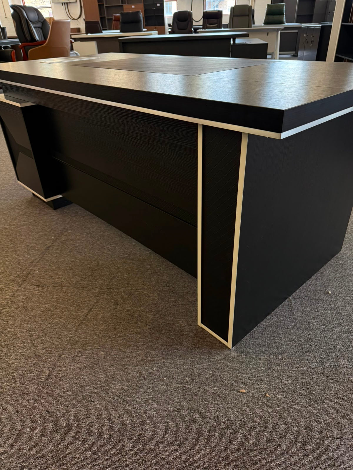 EX SHOWROOM - Modern Black Ash Corner Executive Right Hand Corner Office Desk with Integrated Leather Writing Pad - 1800mm - XA-34601