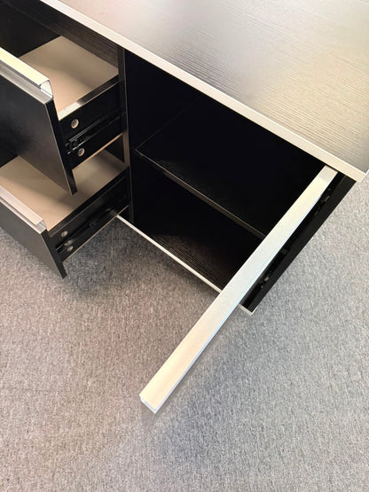 EX SHOWROOM - Modern Black Ash Corner Executive Right Hand Corner Office Desk with Integrated Leather Writing Pad - 1800mm - XA-34601