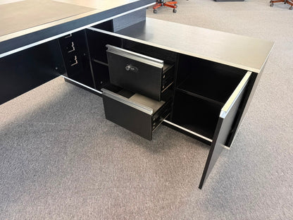 EX SHOWROOM - Modern Black Ash Corner Executive Right Hand Corner Office Desk with Integrated Leather Writing Pad - 1800mm - XA-34601