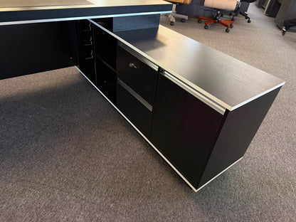 EX SHOWROOM - Modern Black Ash Corner Executive Right Hand Corner Office Desk with Integrated Leather Writing Pad - 1800mm - XA-34601
