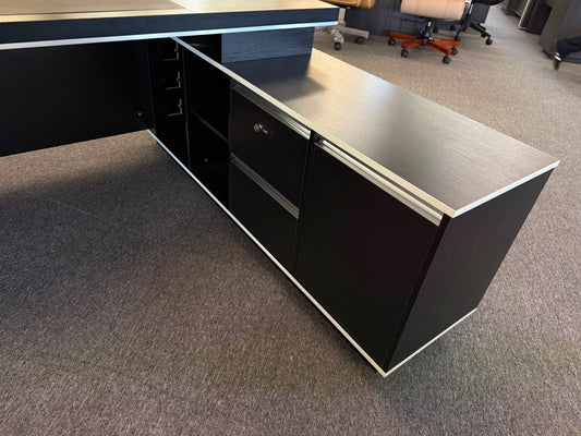 EX SHOWROOM - Modern Black Ash Corner Executive Right Hand Corner Office Desk with Integrated Leather Writing Pad - 1800mm - XA-34601